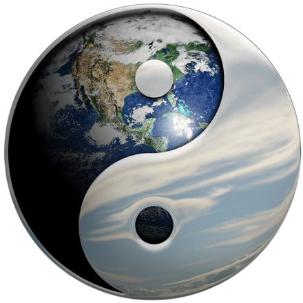 Yin and Yang sumbol drawn with the Earth and Sky