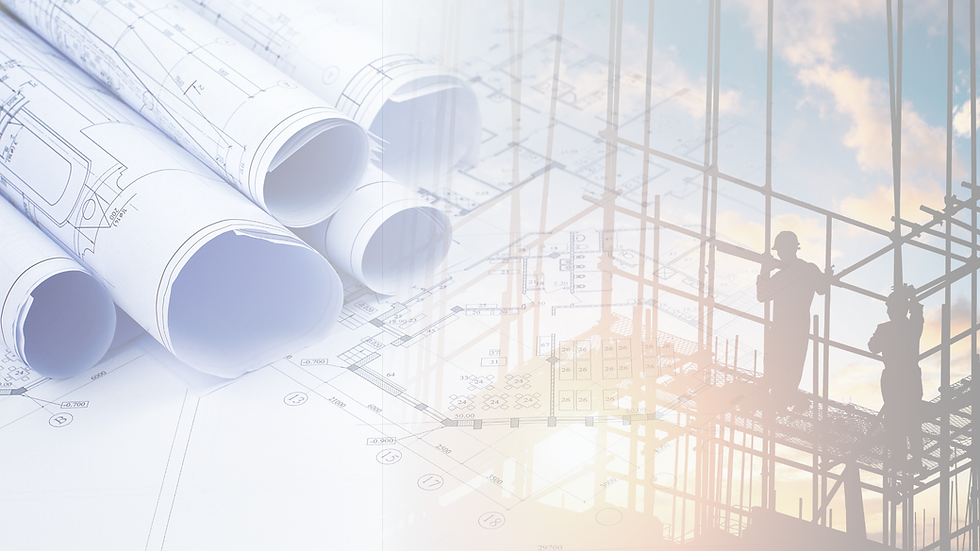 An image showing blueprints to the left transalating into construction to the right.